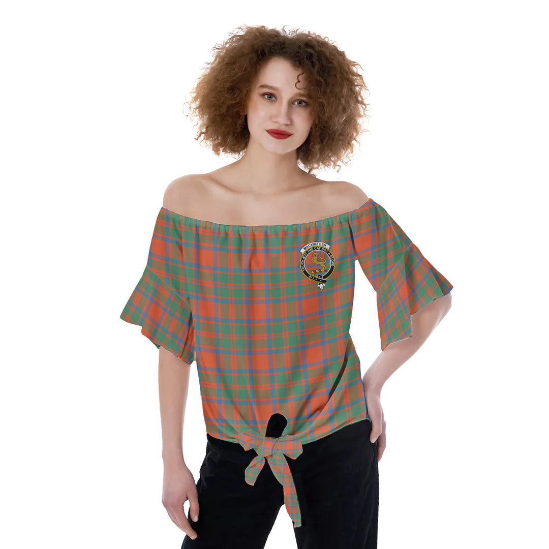 MacKintosh Ancient Tartan Crest Off-Shoulder Blouse