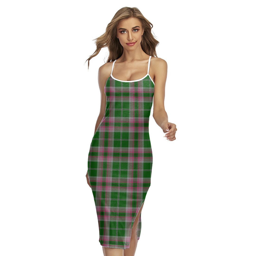 Gray Hunting Tartan Plaid Back Cross Cami Dress