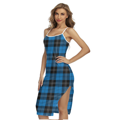 Ramsay Blue Ancient Tartan Plaid Back Cross Cami Dress