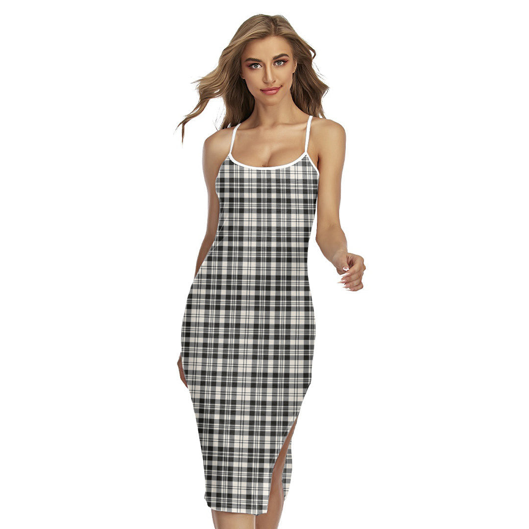 Scott Black White Ancient Tartan Plaid Back Cross Cami Dress