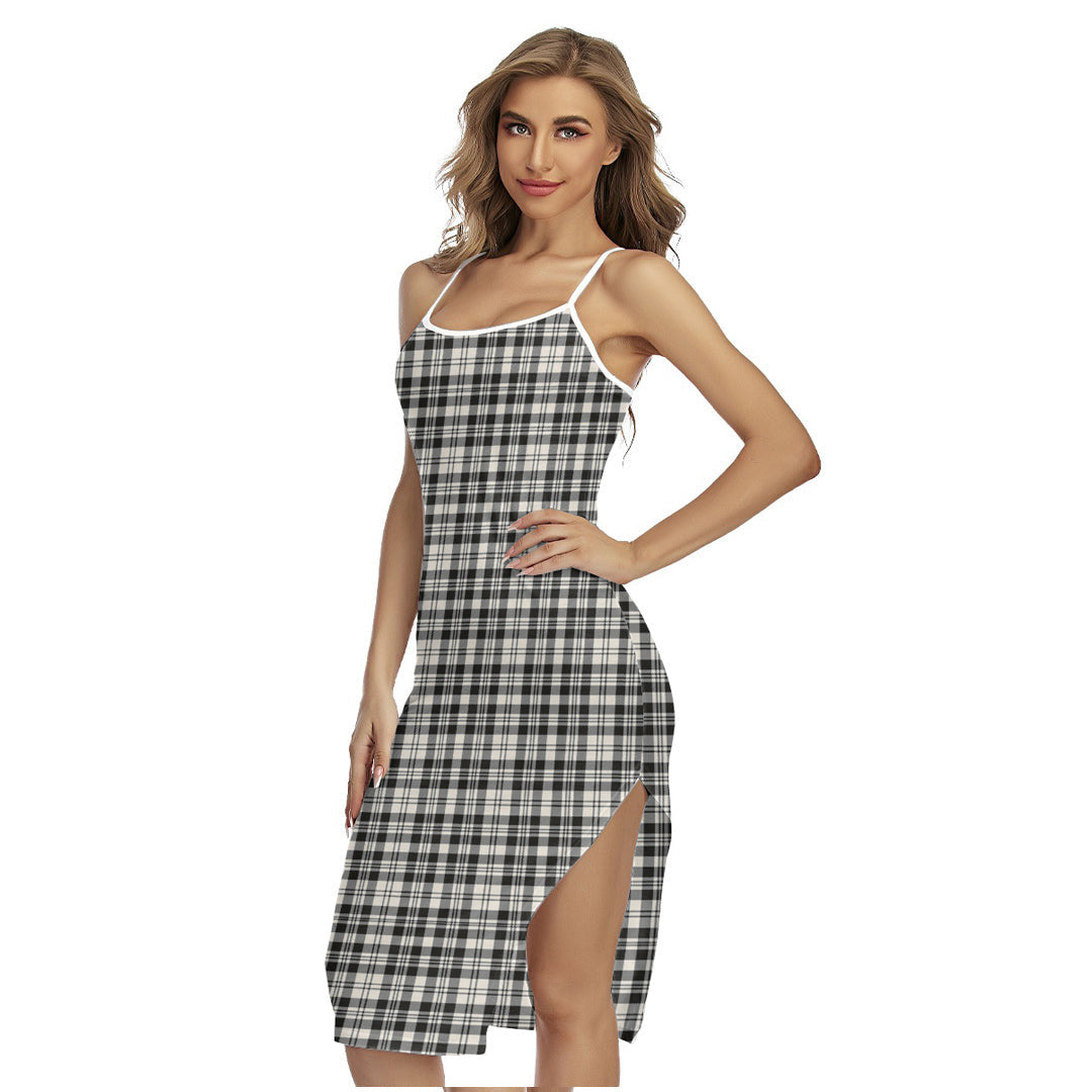 Scott Black White Ancient Tartan Plaid Back Cross Cami Dress