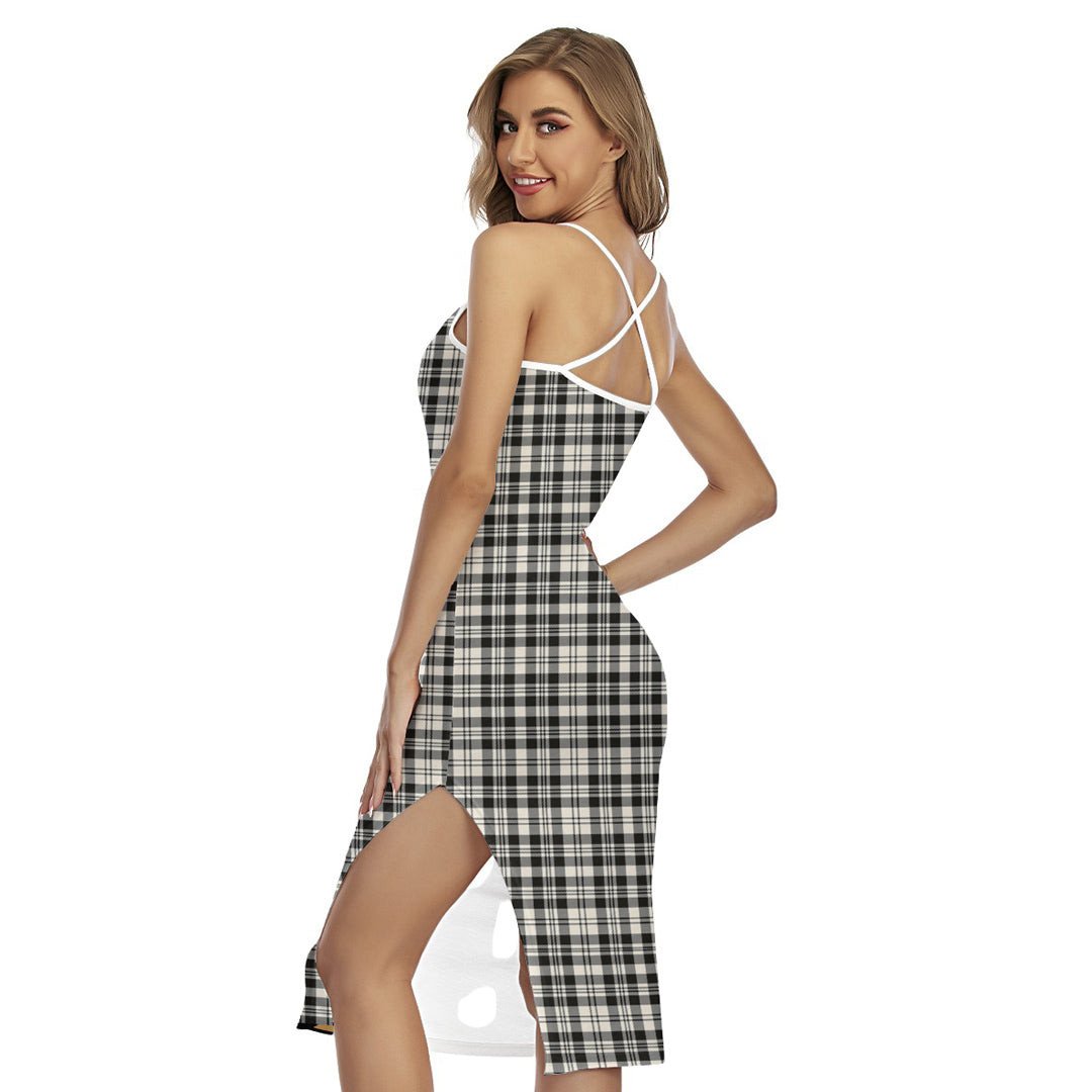 Scott Black White Ancient Tartan Plaid Back Cross Cami Dress