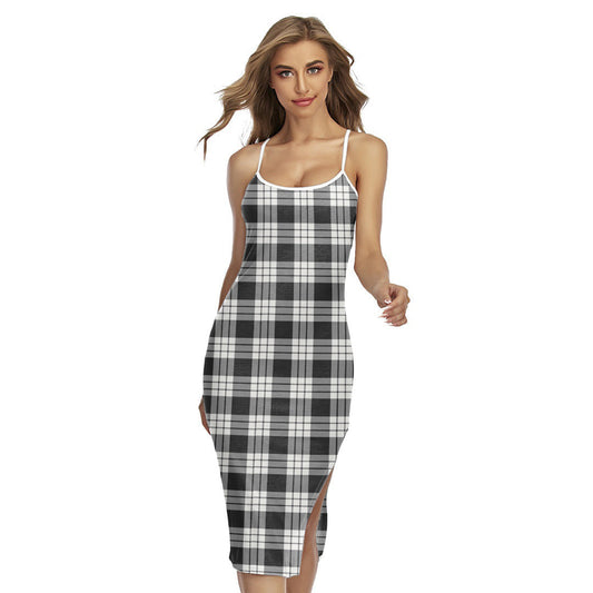 MacFarlane Black White Ancient Tartan Plaid Back Cross Cami Dress