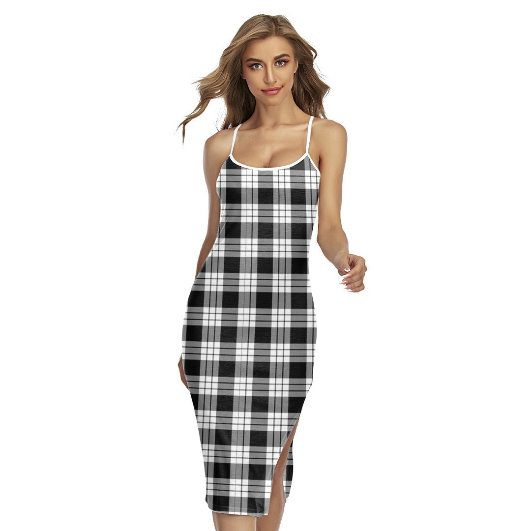 MacFarlane Black White Tartan Plaid Back Cross Cami Dress