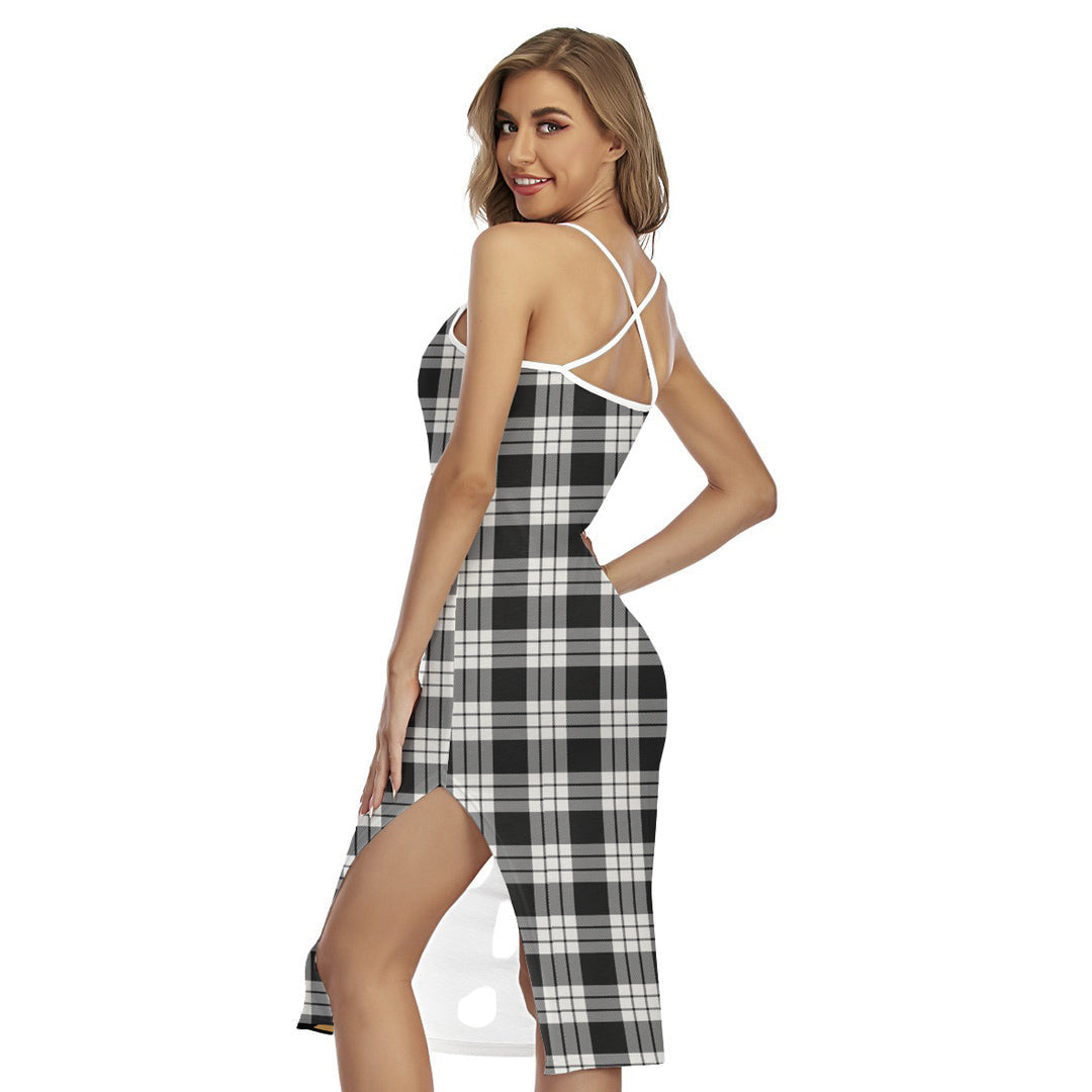 MacFarlane Black White Ancient Tartan Plaid Back Cross Cami Dress