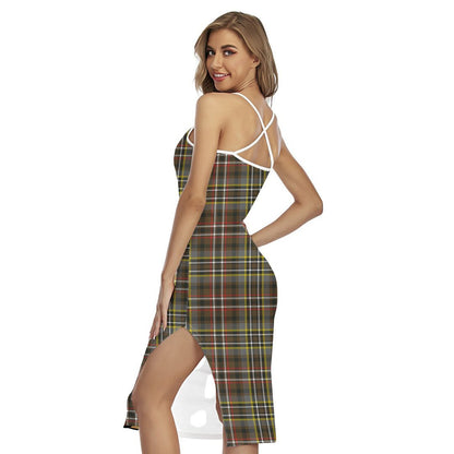 SCOTT GREEN WEATHERED Tartan Plaid Back Cross Cami Dress