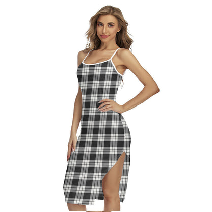 MacFarlane Black White Ancient Tartan Plaid Back Cross Cami Dress