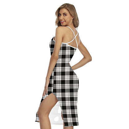 MacFarlane Black White Tartan Plaid Back Cross Cami Dress