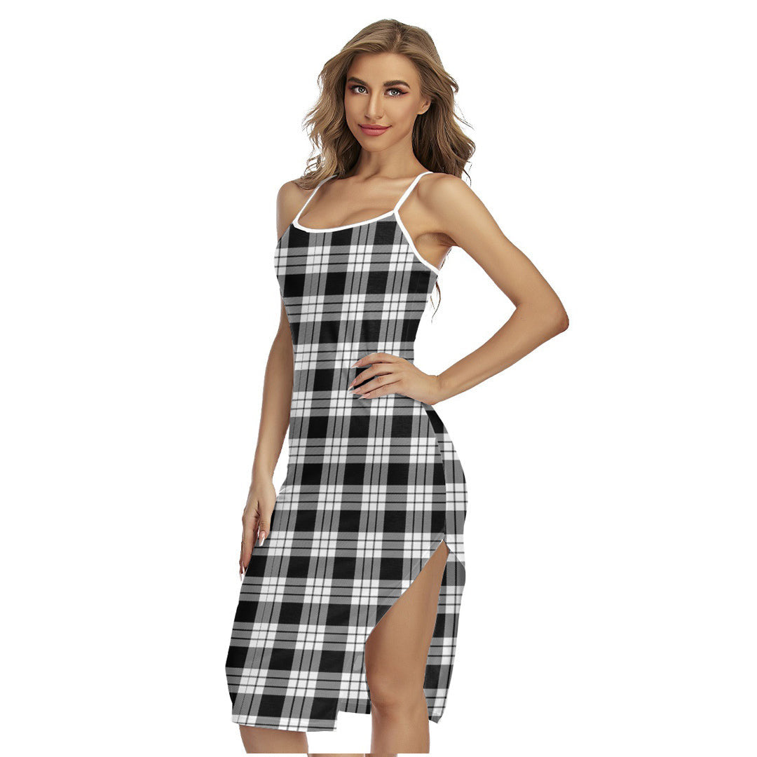 MacFarlane Black White Tartan Plaid Back Cross Cami Dress