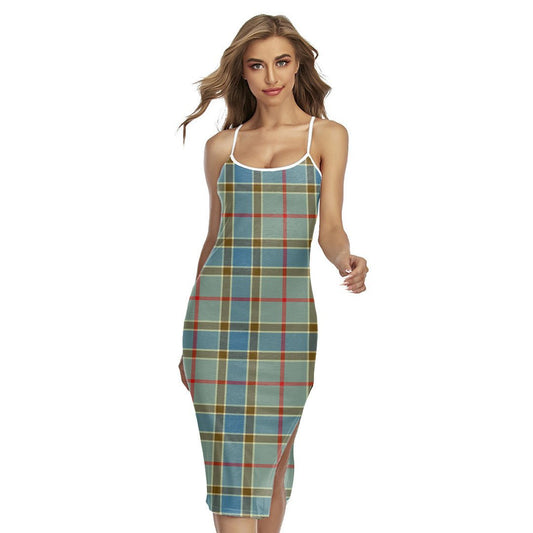 Balfour Blue Tartan Plaid Back Cross Cami Dress