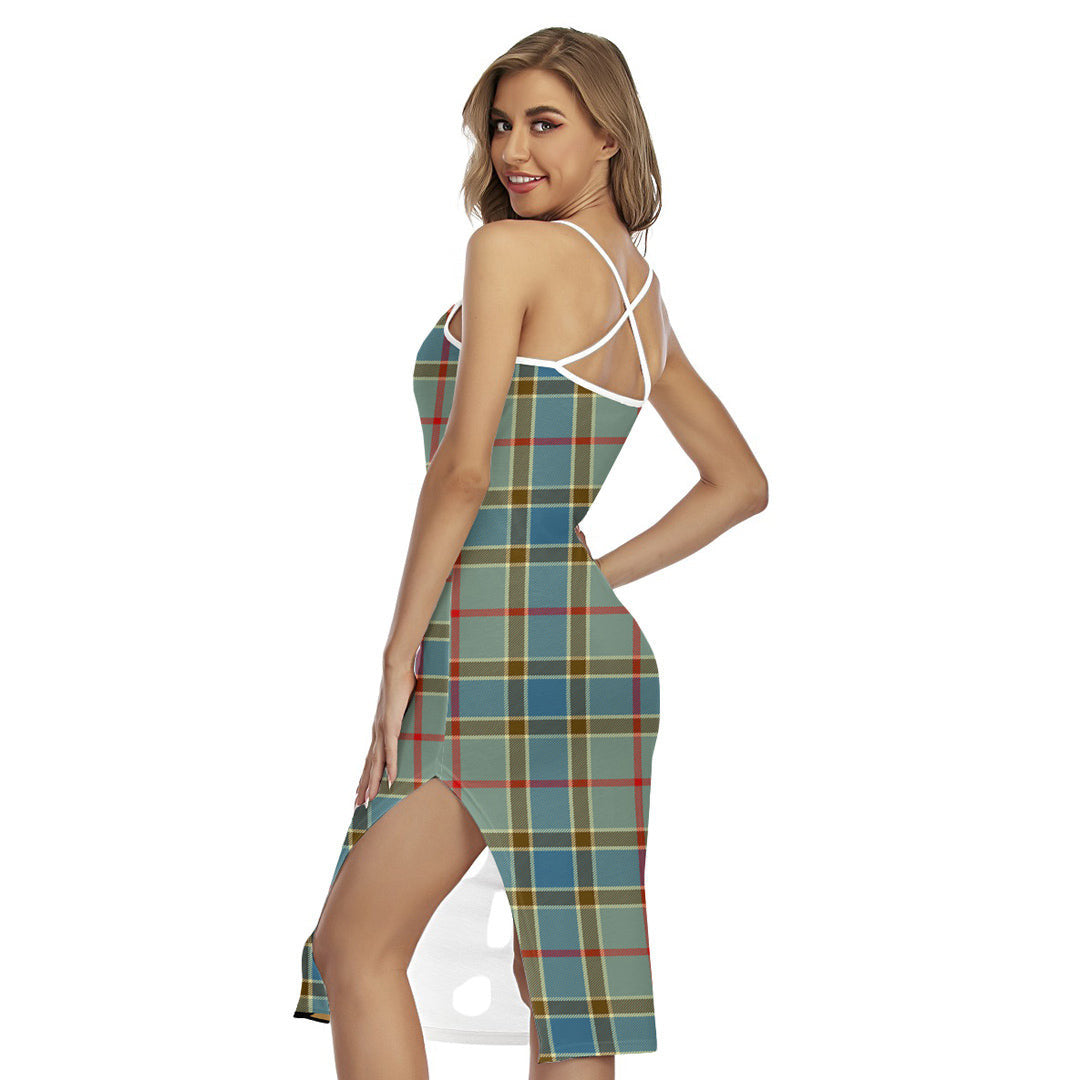 Balfour Blue Tartan Plaid Back Cross Cami Dress