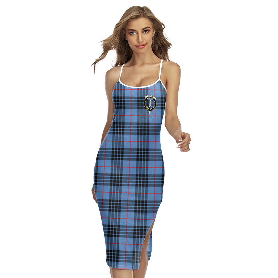 MacKay Blue Tartan Crest Back Cross Cami Dress