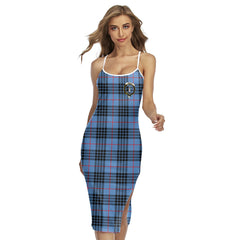 MacKay Blue Tartan Crest Back Cross Cami Dress