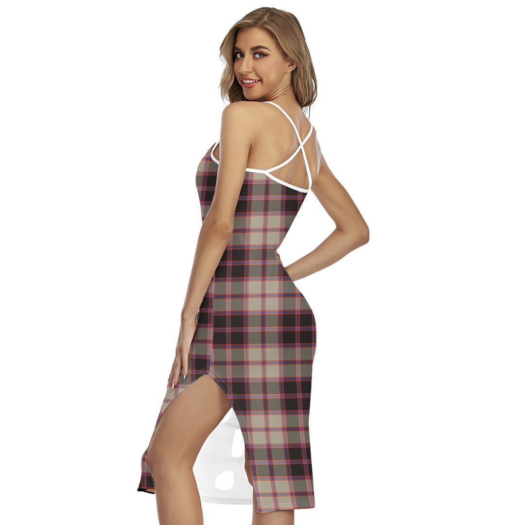 MacPherson Hunting Ancient Tartan Crest Back Cross Cami Dress