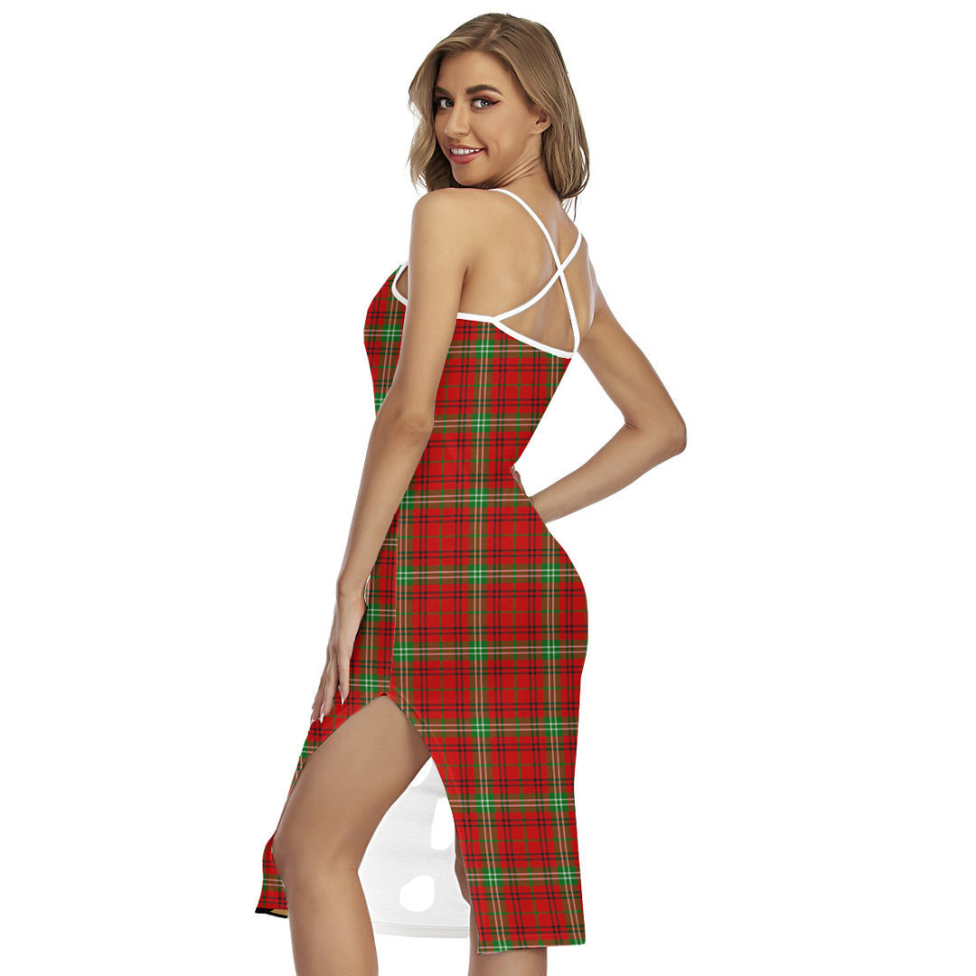 Morrison Red Modern Tartan Crest Back Cross Cami Dress