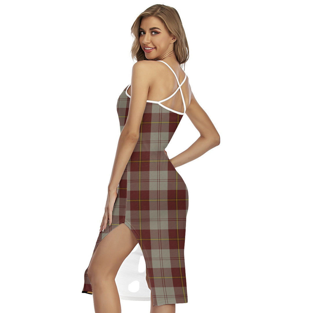 Cunningham Burgundy Dancers Tartan Crest Back Cross Cami Dress