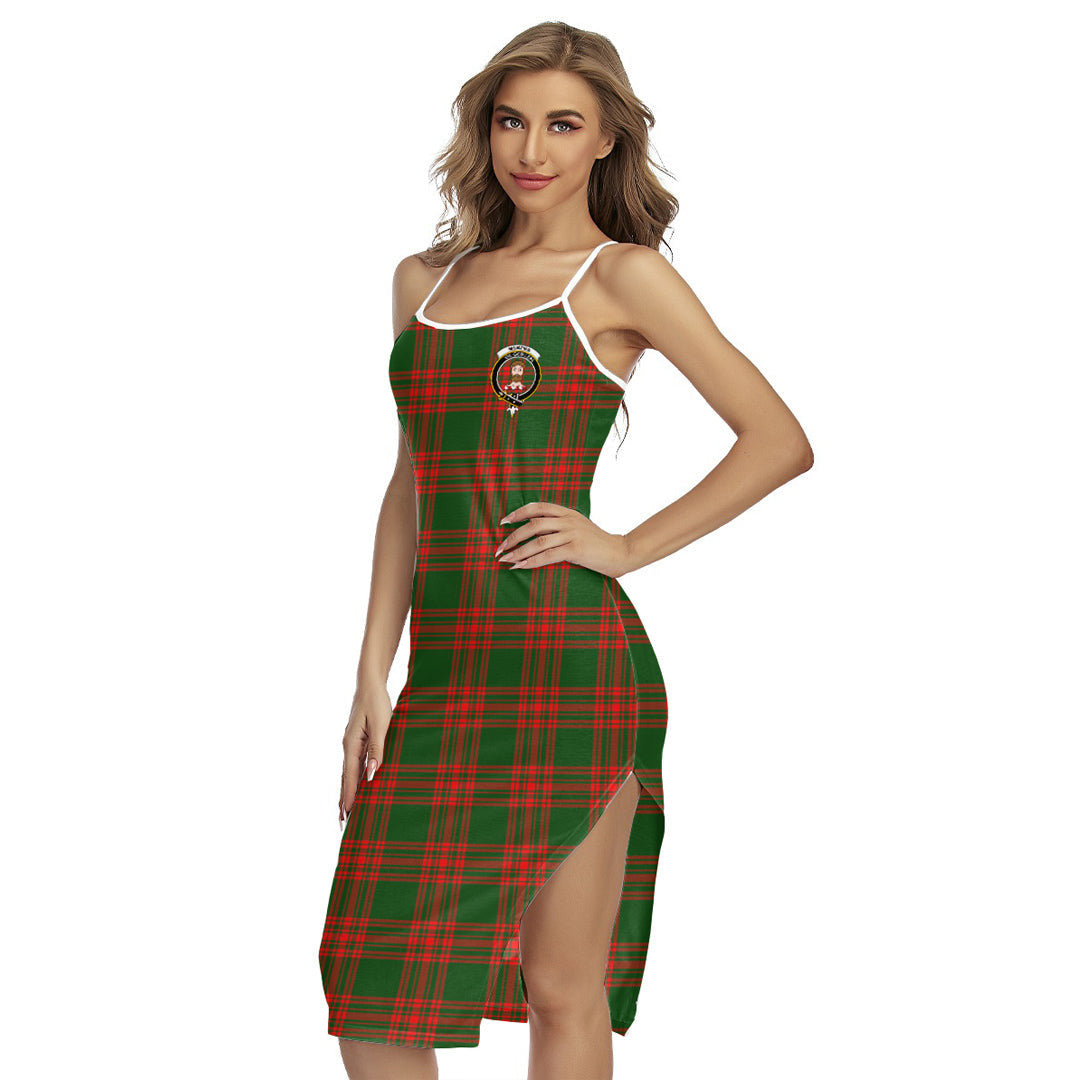 Menzies Green Modern Tartan Crest Back Cross Cami Dress