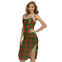Menzies Green Modern Tartan Crest Back Cross Cami Dress