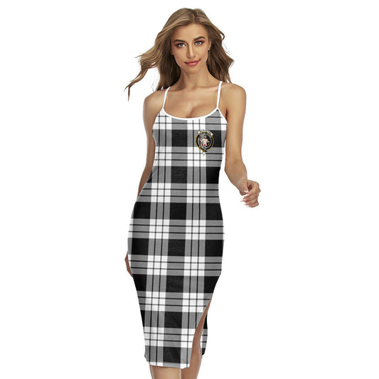 MacFarlane Black White Tartan Crest Back Cross Cami Dress