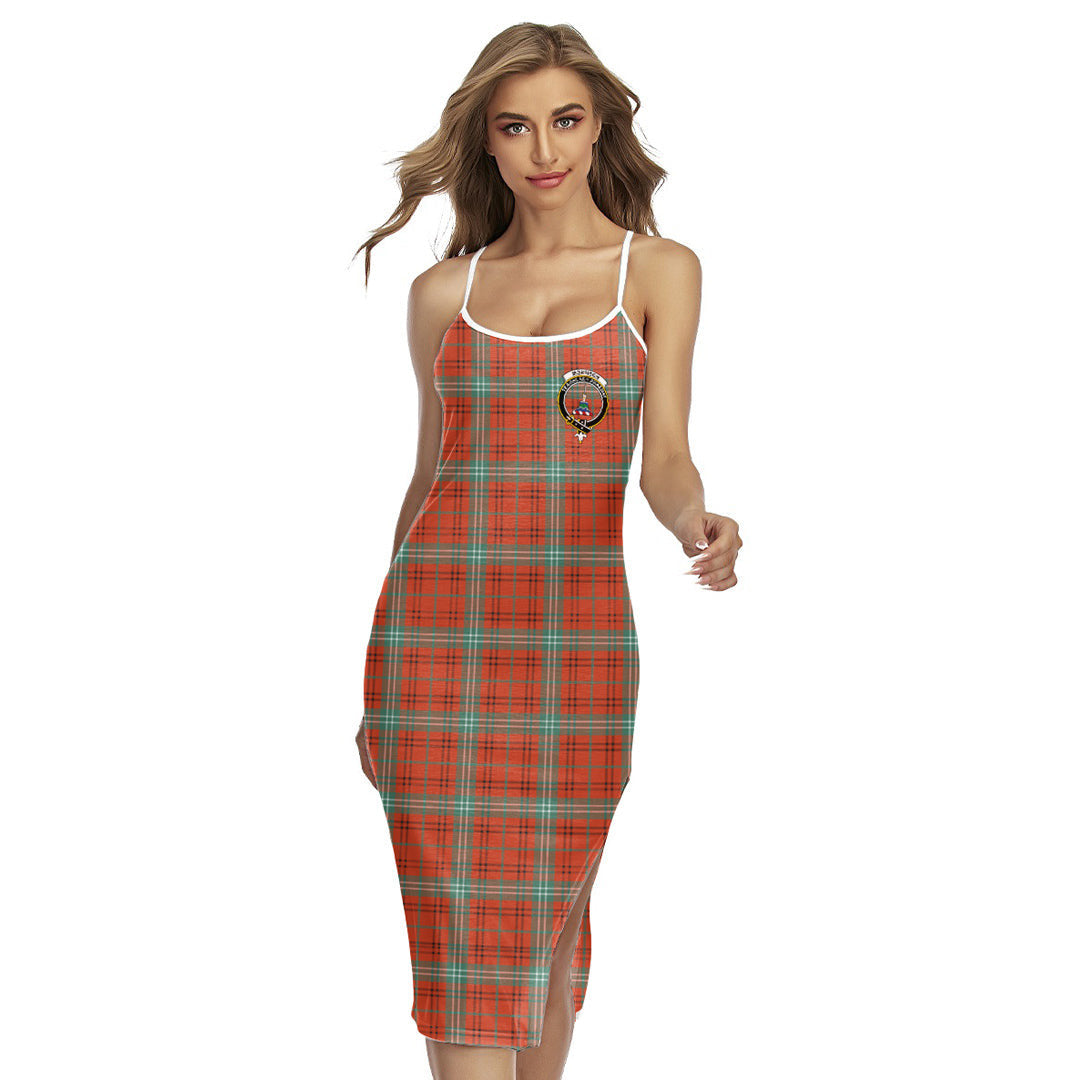 Morrison Red Ancient Tartan Crest Back Cross Cami Dress