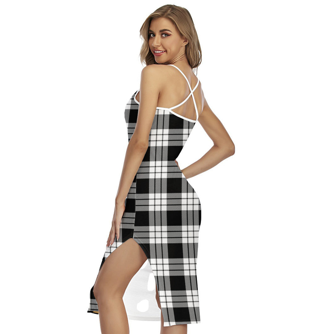 MacFarlane Black White Tartan Crest Back Cross Cami Dress