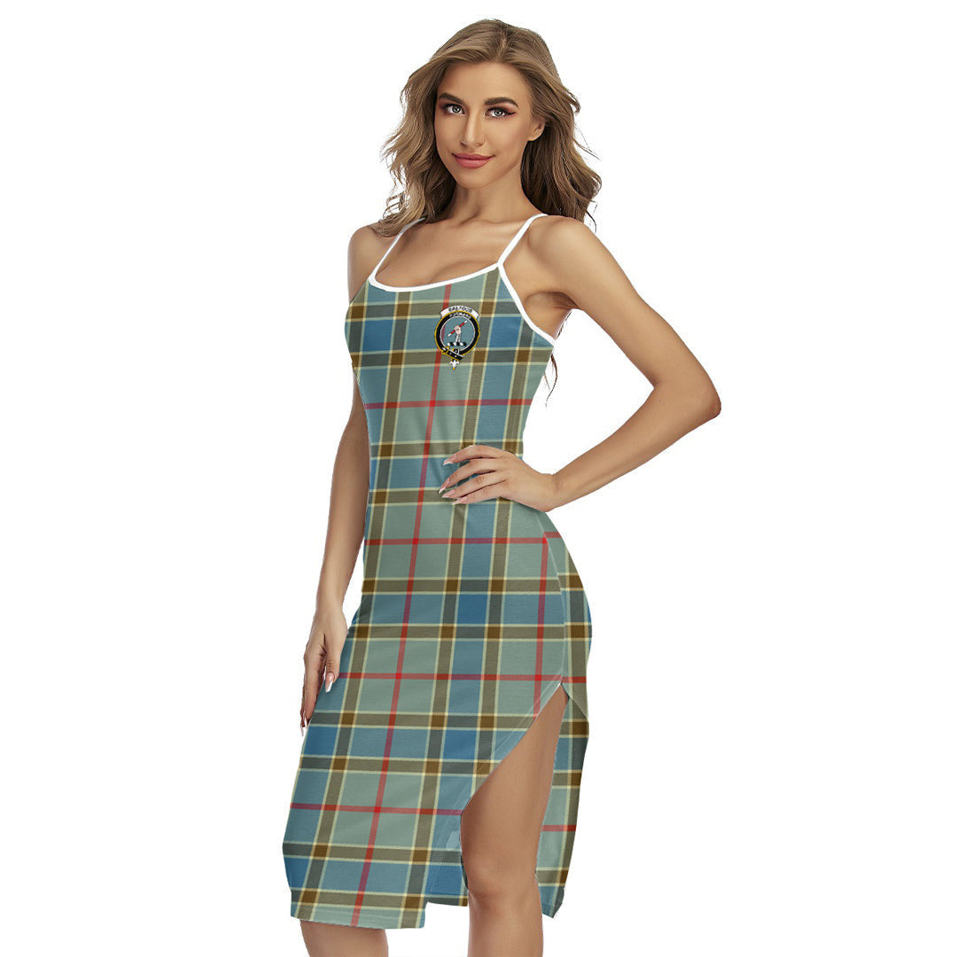 Balfour Blue Tartan Crest Back Cross Cami Dress