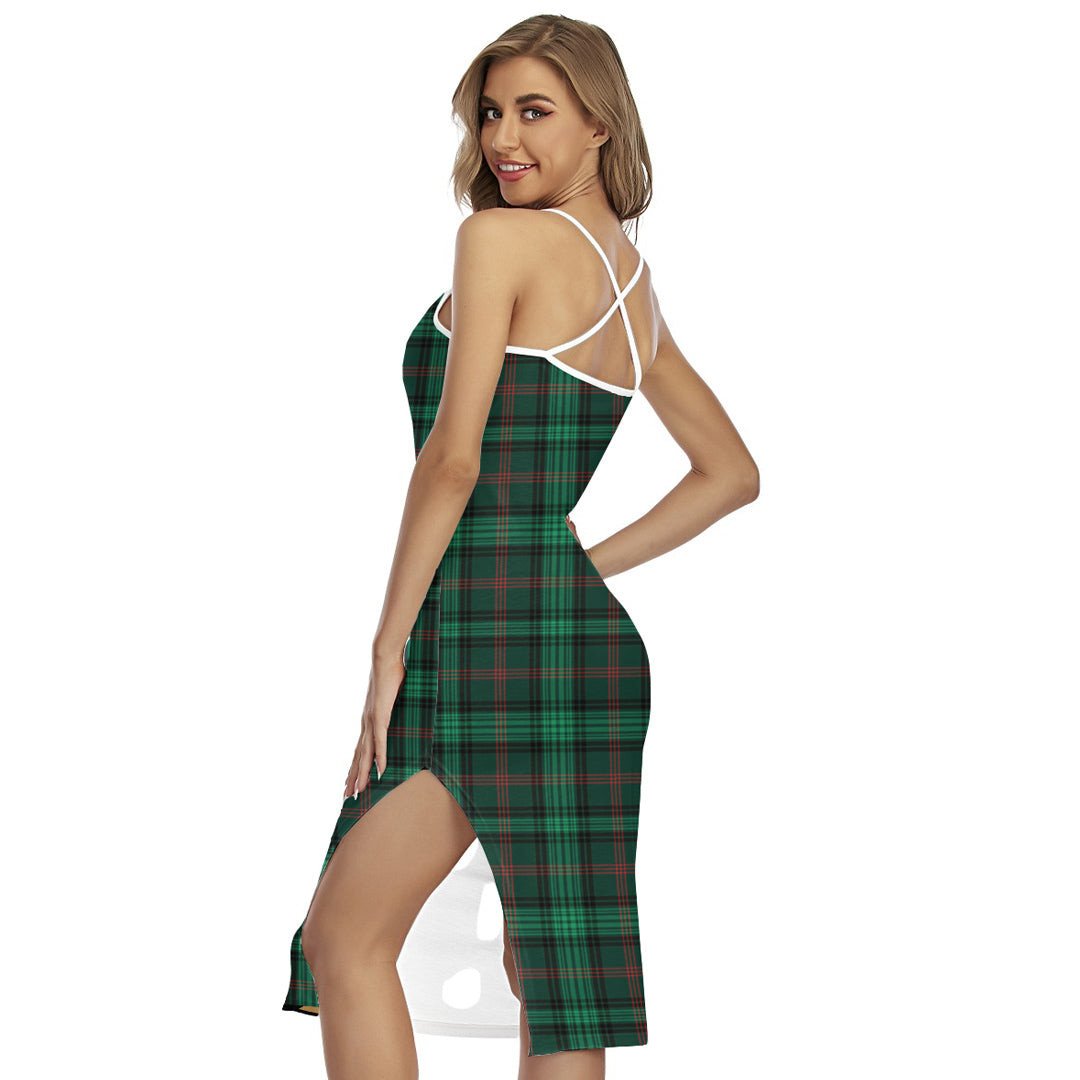 Ross Hunting Modern Tartan Crest Back Cross Cami Dress