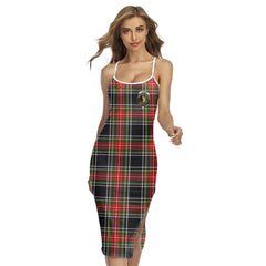 Stewart Black Tartan Crest Back Cross Cami Dress