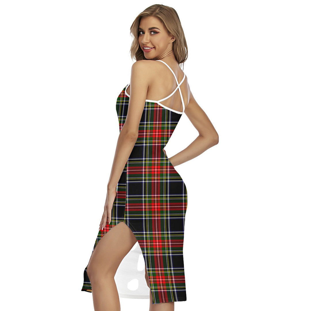 Stewart Black Tartan Crest Back Cross Cami Dress