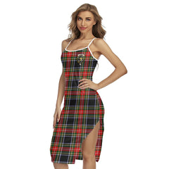Stewart Black Tartan Crest Back Cross Cami Dress