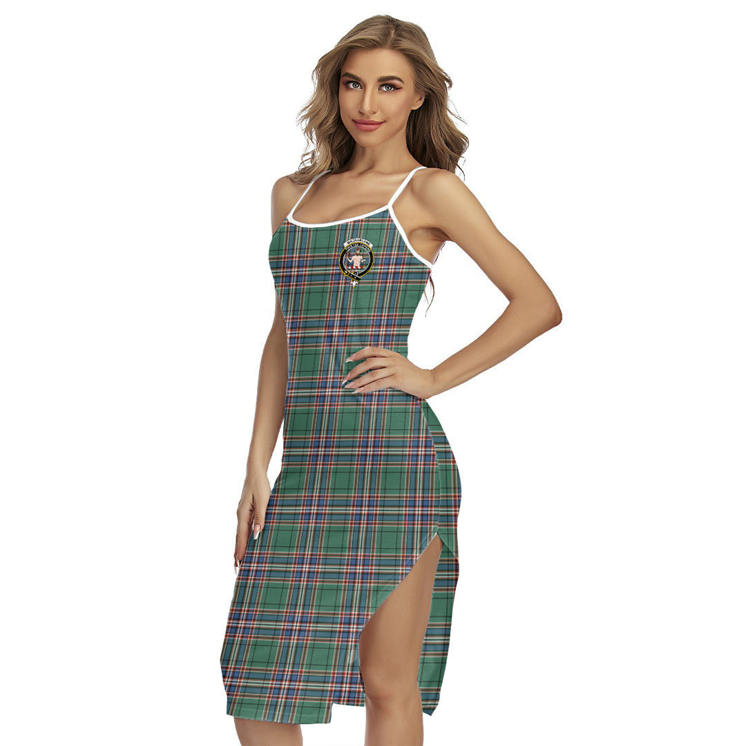 MacFarlane Hunting Ancient Tartan Crest Back Cross Cami Dress