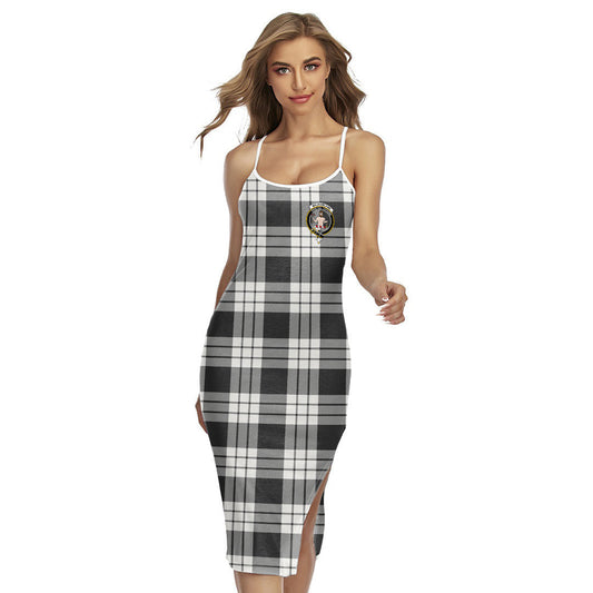 MacFarlane Black White Ancient Tartan Crest Back Cross Cami Dress