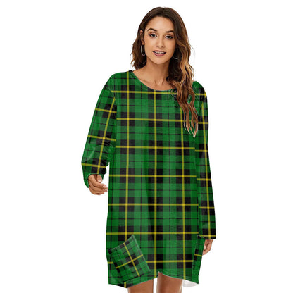 Wallace Hunting Green Tartan Plaid Loose Crew Neck Dress