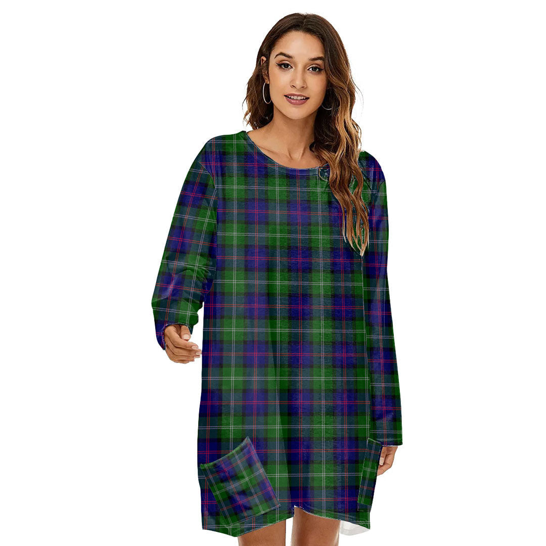 MacThomas Modern Tartan Plaid Loose Crew Neck Dress