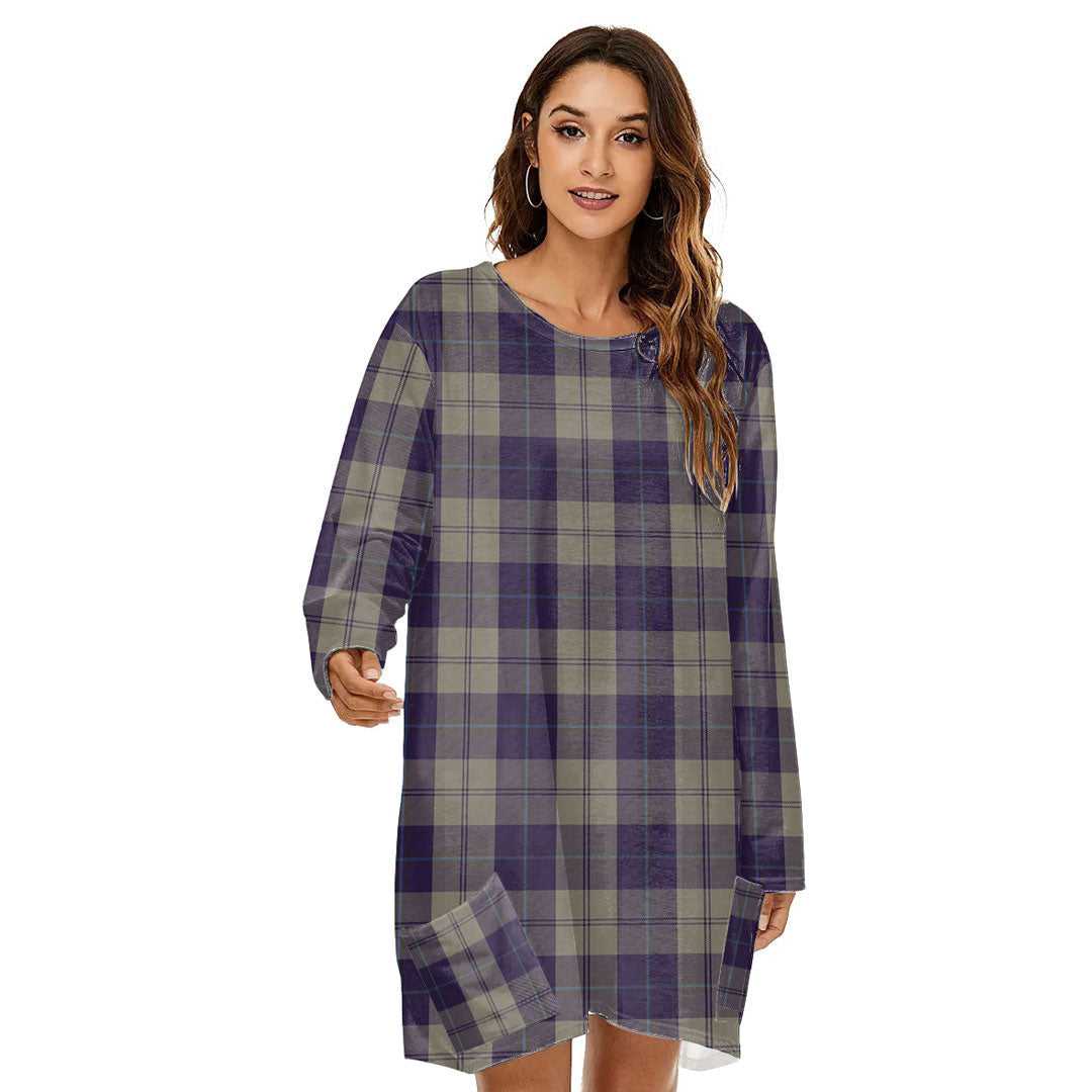 Cunningham Dress Blue Dancers Tartan Plaid Loose Crew Neck Dress