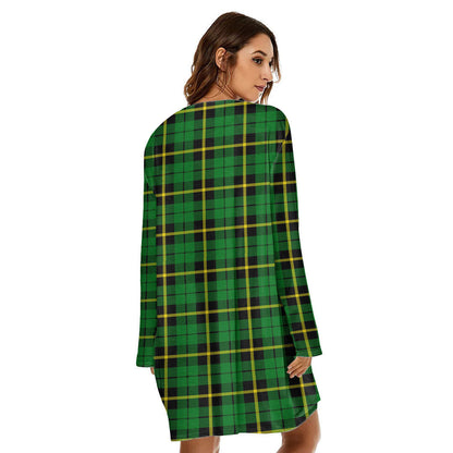 Wallace Hunting Green Tartan Plaid Loose Crew Neck Dress