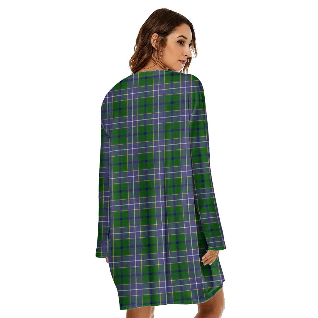 Wishart Hunting Modern Tartan Plaid Loose Crew Neck Dress