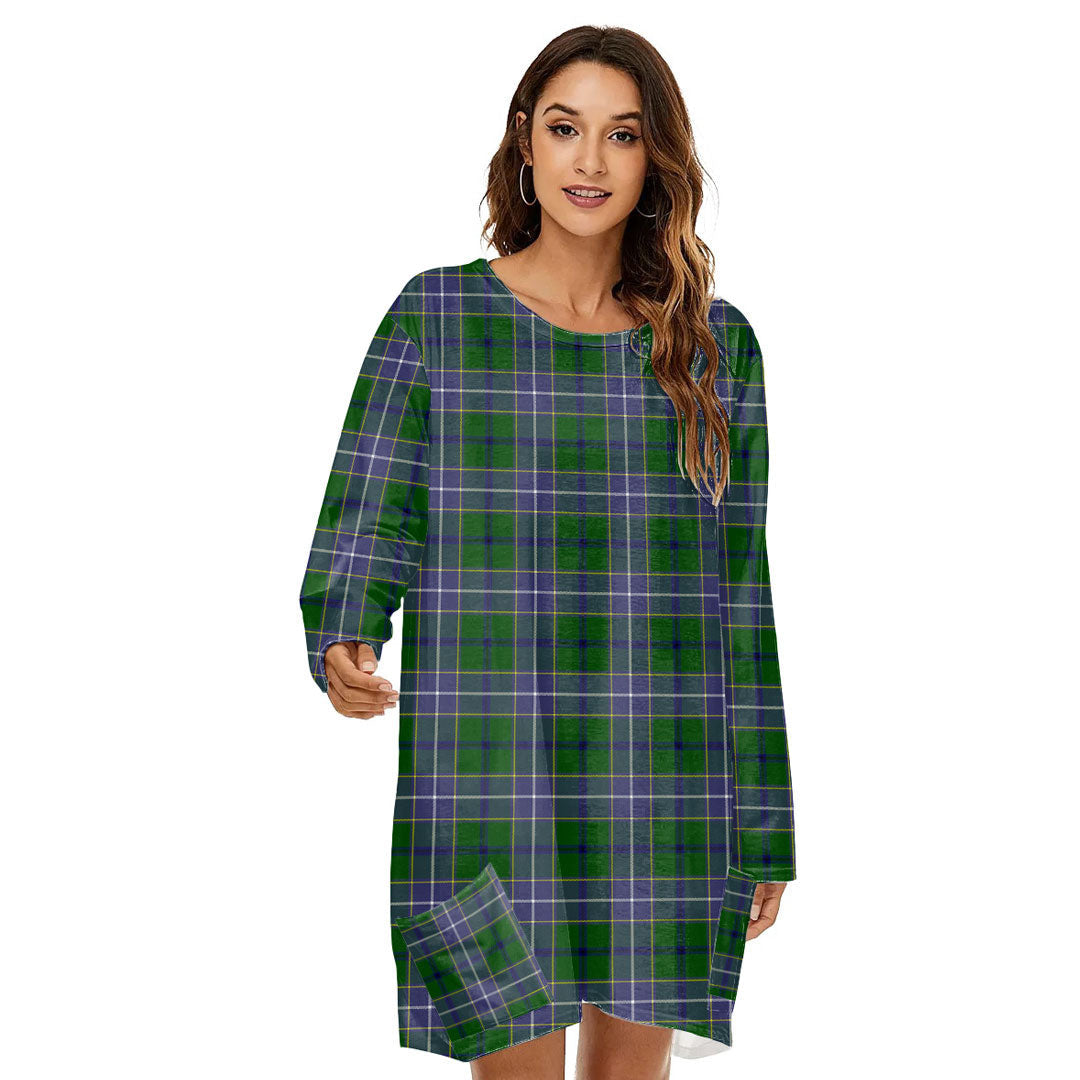 Wishart Hunting Modern Tartan Plaid Loose Crew Neck Dress