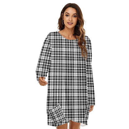 Scott Black White Modern Tartan Plaid Loose Crew Neck Dress