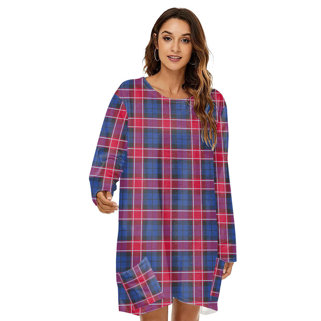 Graham of Menteith Red Tartan Plaid Loose Crew Neck Dress