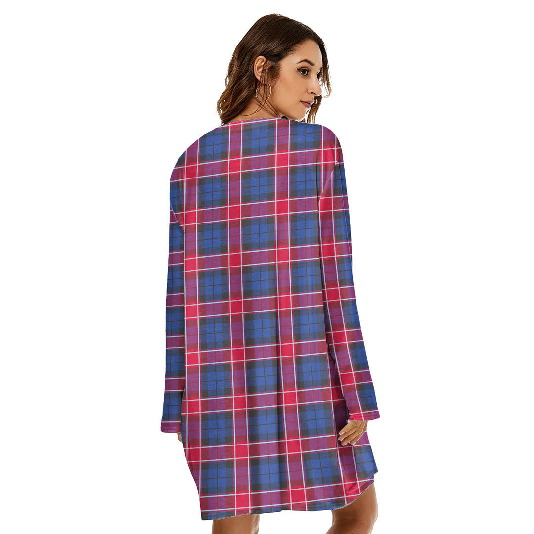 Graham of Menteith Red Tartan Plaid Loose Crew Neck Dress