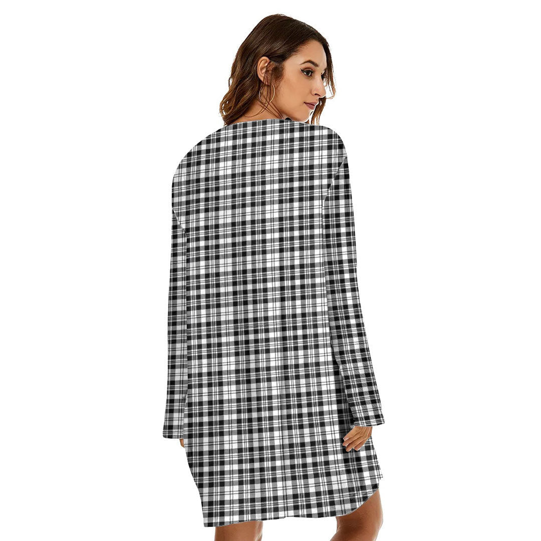 Scott Black White Modern Tartan Plaid Loose Crew Neck Dress