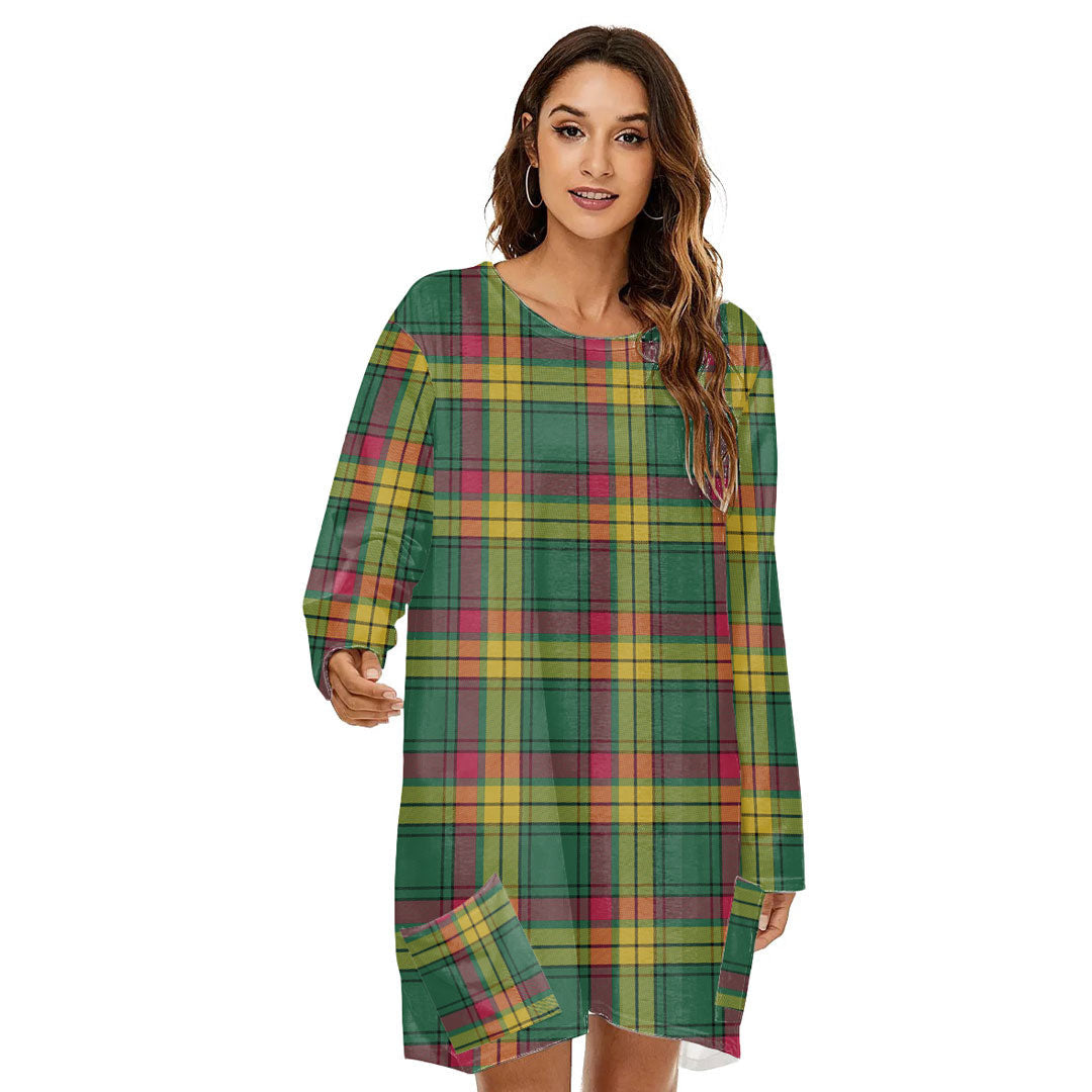 MacMillan Old Ancient Tartan Plaid Loose Crew Neck Dress