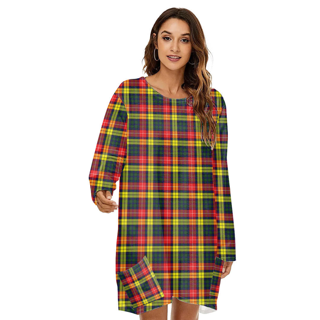 Buchanan Modern Tartan Plaid Loose Crew Neck Dress