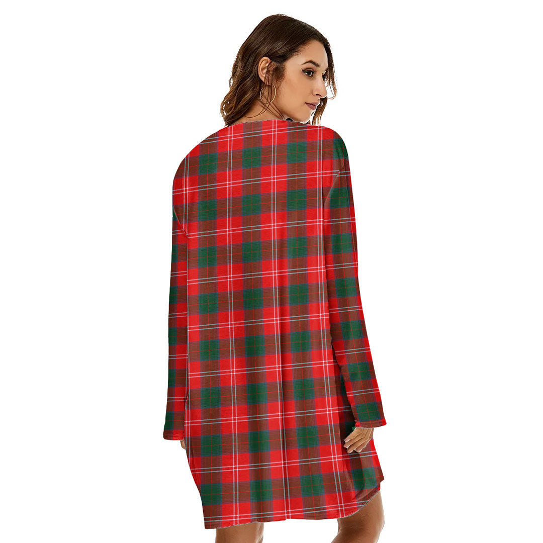 Chisholm Modern Tartan Plaid Loose Crew Neck Dress