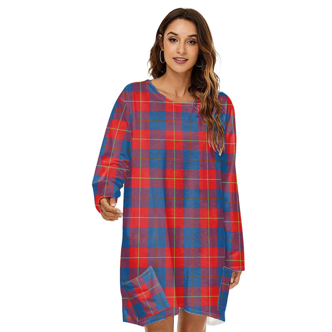 Galloway Red Tartan Plaid Loose Crew Neck Dress