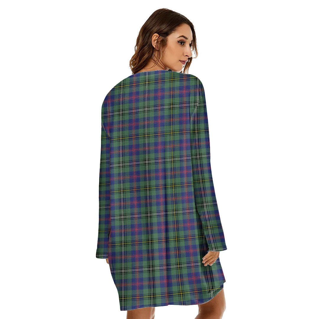 Wood Modern Tartan Plaid Loose Crew Neck Dress