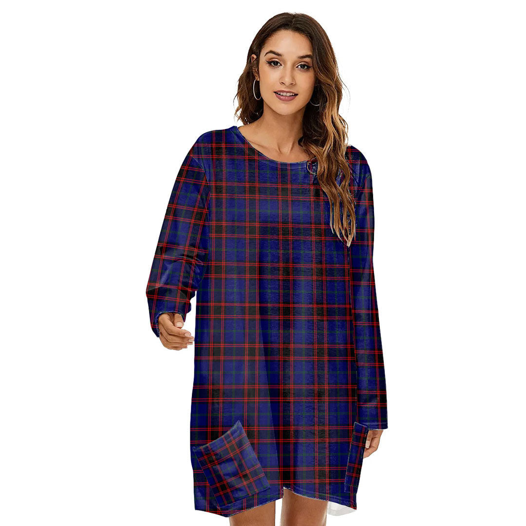 Home Modern Tartan Plaid Loose Crew Neck Dress