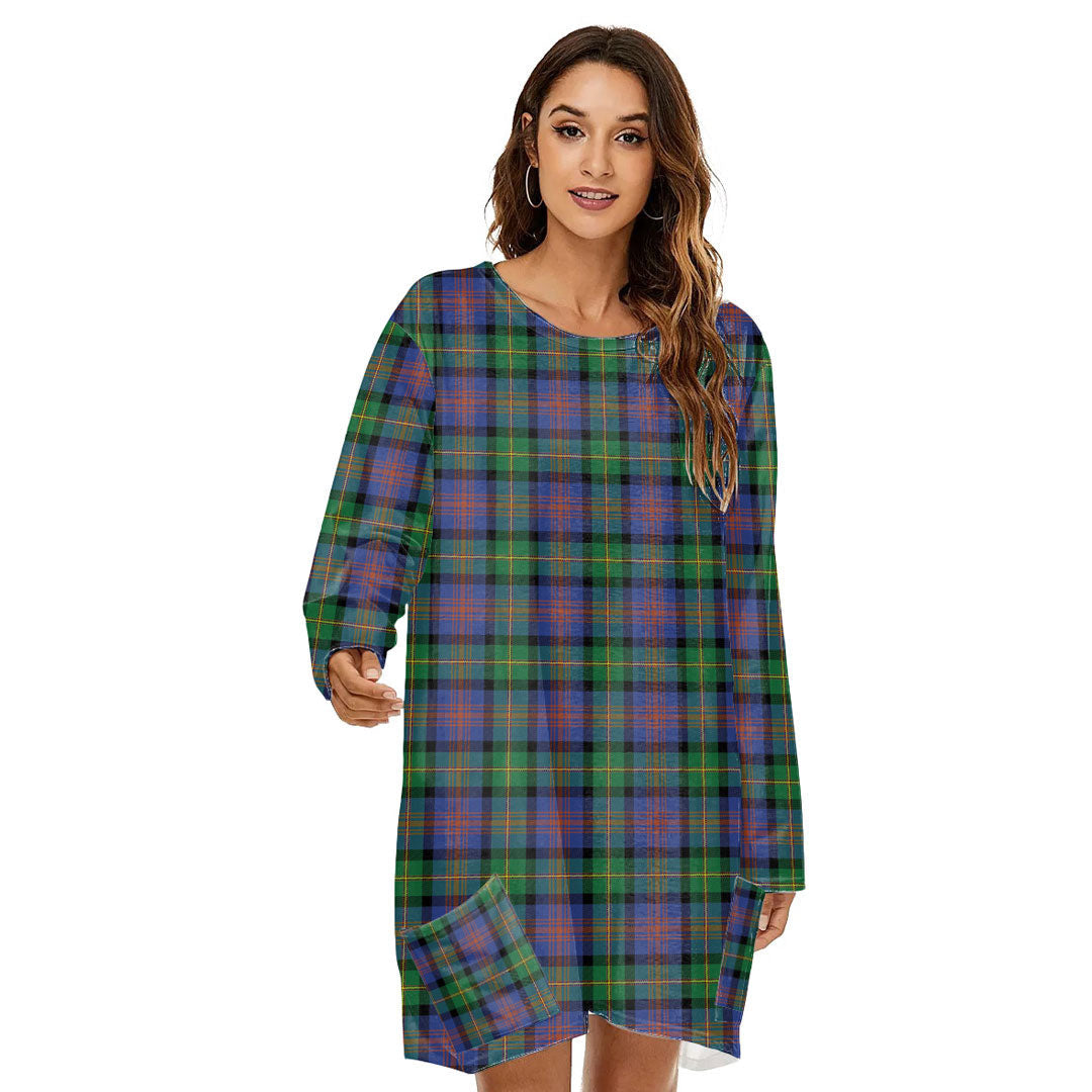 Logan Ancient Tartan Plaid Loose Crew Neck Dress