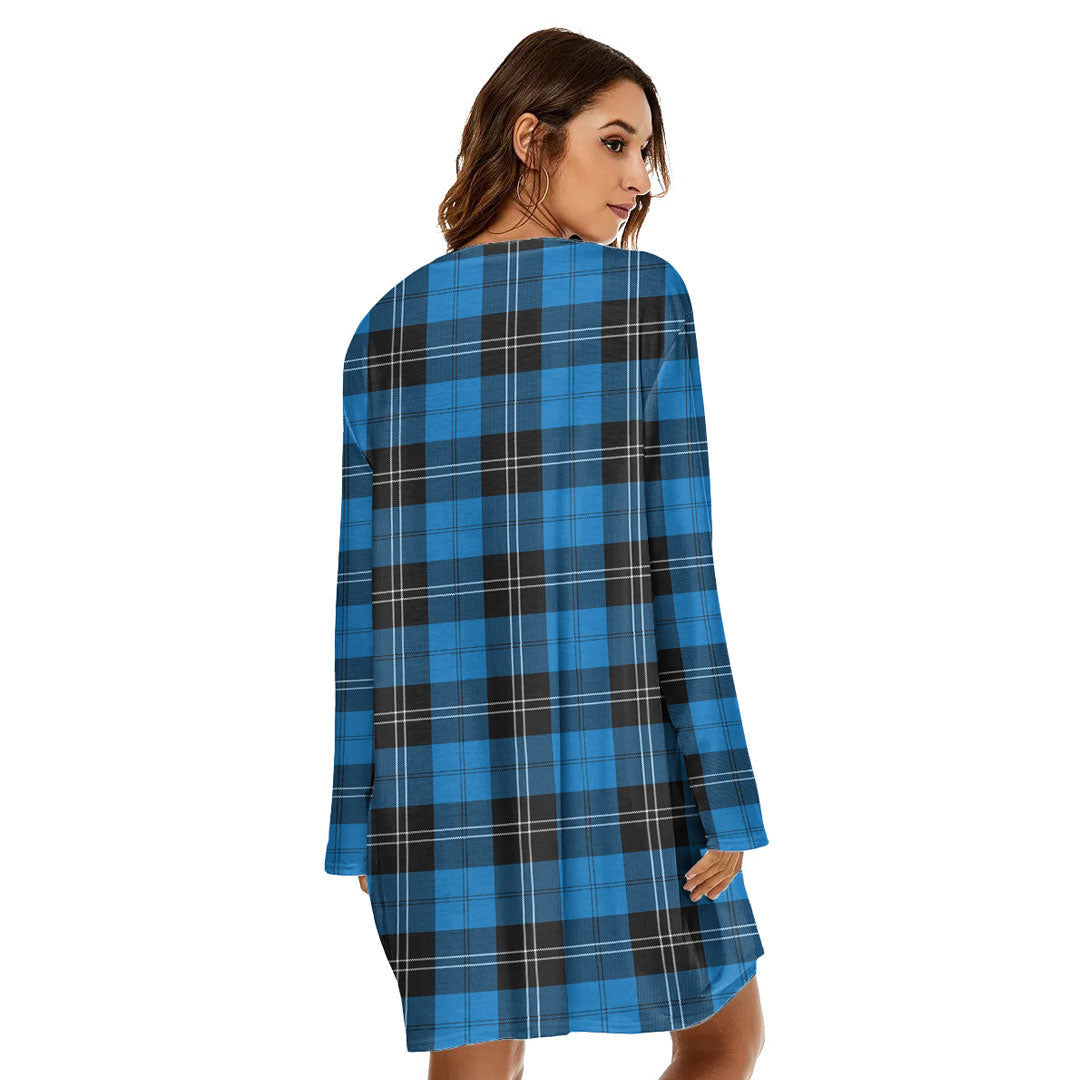 Ramsay Blue Ancient Tartan Plaid Loose Crew Neck Dress